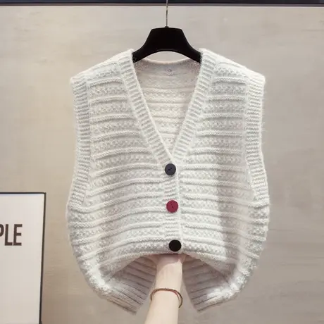 亮丝开衫v领针织马甲背心女2025春秋新款宽松外穿马夹毛衣坎肩潮图片