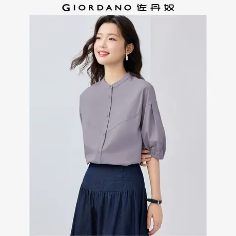 佐丹奴衬衫女装纯棉府绸小立领破骨泡泡中袖梭织衬衫 13345311商品大图