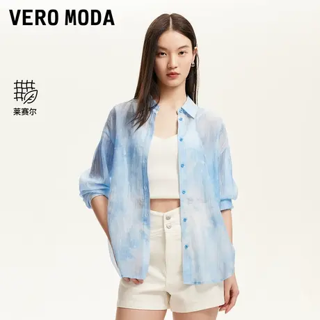 Vero Moda奥莱衬衫女2025夏季新款亮闪肌理感莱赛尔扎染宽松上衣商品大图