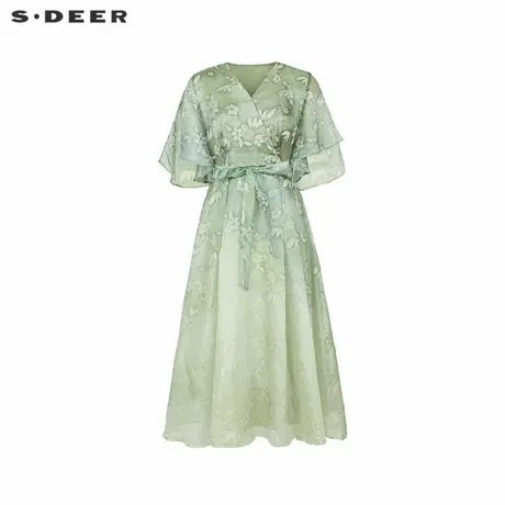sdeer圣迪奥女装V领碎花收腰不规则连衣裙S232Z12DQ商品大图
