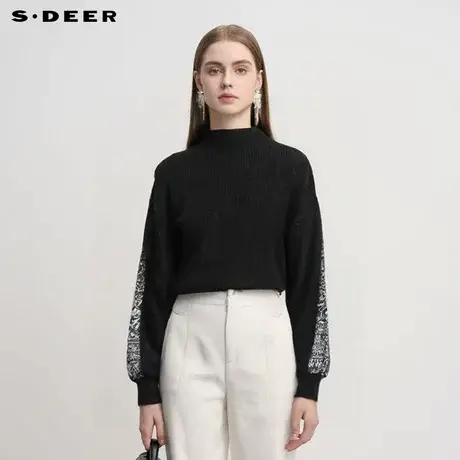 sdeer圣迪奥女装圆领肌理不规则印花卫衣外套S251Z2201商品大图