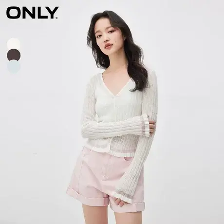ONLY奥莱夏季百搭长袖V领纯色开衫短款针织衫女图片