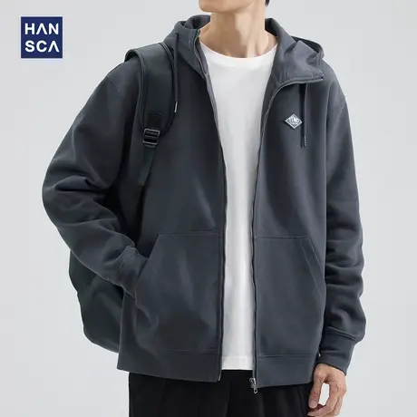 hansca连帽卫衣男重磅350g2024秋冬新款美式宽松休闲大码开衫外套商品大图