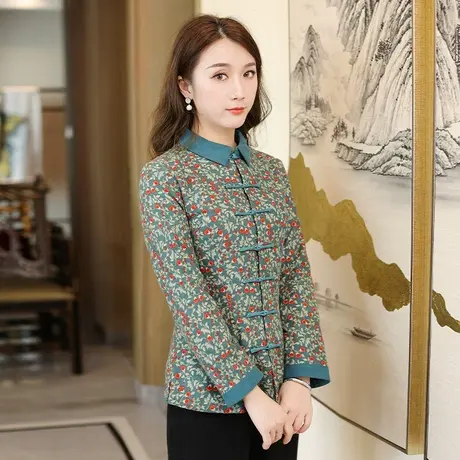 筠雅唐装棉服女中国风改良棉袄冬季偏襟夹袄中式盘扣上衣外套茶服商品大图