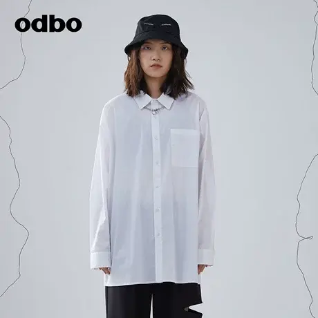 odbo/欧迪比欧原创设计立体廓形白色衬衫女夏季新款落肩衬衣图片