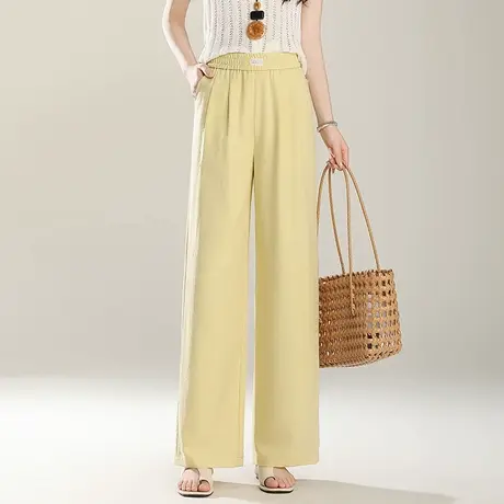 2025夏季新款时尚百搭棉麻休闲裤高腰显瘦黑色直筒裤白色阔腿裤女商品大图