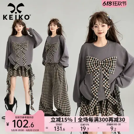 KEIKO蝴蝶结girl 立体扎花饰灰色卫衣25春季甜系穿搭减龄宽松上衣商品大图