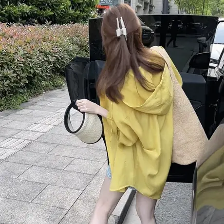 薄款连帽透气防晒衣长袖衬衫外套女夏季新款小个子宽松显瘦上衣潮商品大图