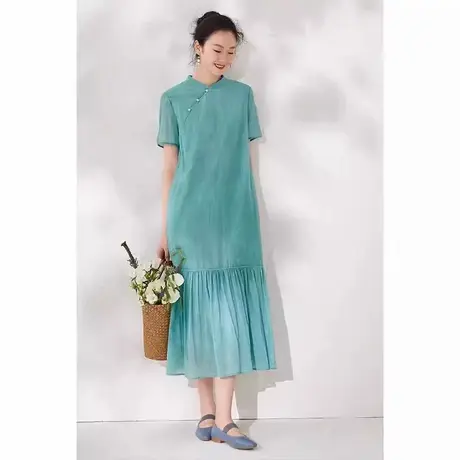 爵莱菲大码轻簿精细炒色工艺新中式连衣裙女夏季新款气质长裙图片