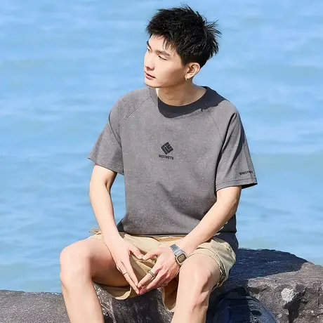 唐狮夏季新款男短袖T恤简约宽松圆领上衣学生灰色休闲内搭潮官方图片