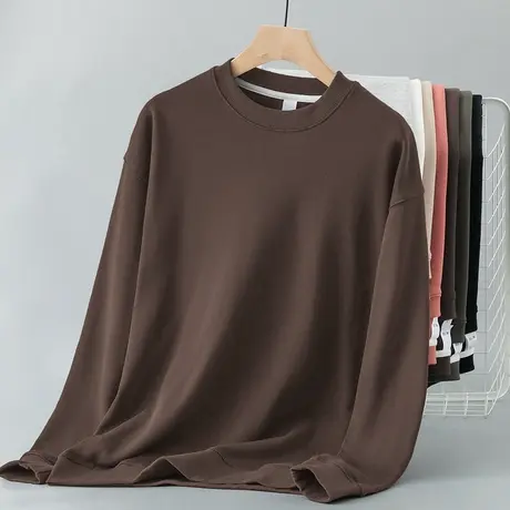 350g重磅卫衣男秋冬款加绒加厚圆领长袖t恤摇粒绒纯色无帽上衣服商品大图