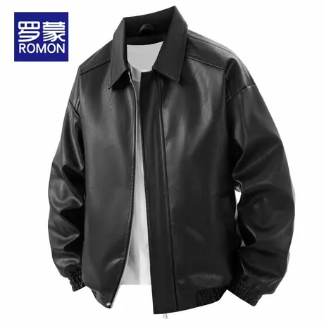 罗蒙皮衣男士春秋款2025新款翻领PU皮高级感机车休闲痞帅外套男款图片