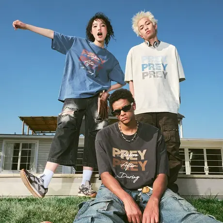 Nuthink美式复古潮牌字母印花短袖T恤男女重磅宽松半袖2025新款夏商品大图