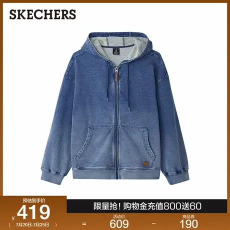 斯凯奇2025新款男女同款针织连帽外套丹宁扎染时尚夹克牛仔外衣图片