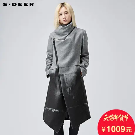 sdeer圣迪奥2018冬装文艺晕染长款斜襟毛呢大衣外套女S16481895图片