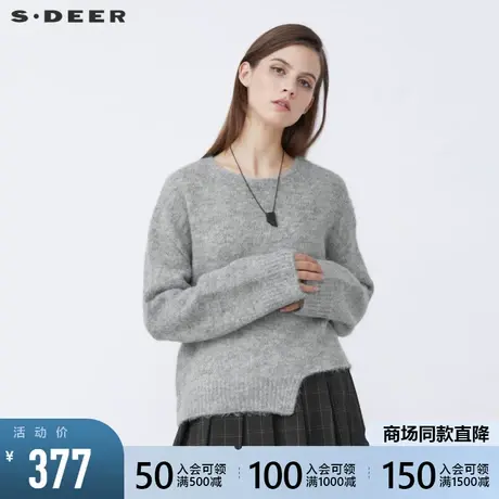 sdeer圣迪奥2021冬装新品休闲圆领不规则落肩针织衫毛衣S21483509图片