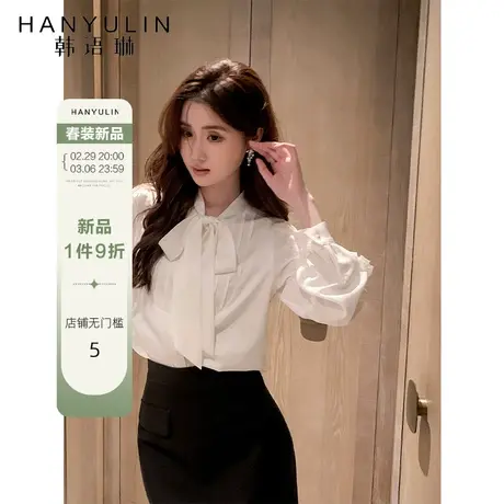 法式衬衫女设计感小众2025新款夏季高级感轻奢白色蝴蝶结长袖上衣商品大图