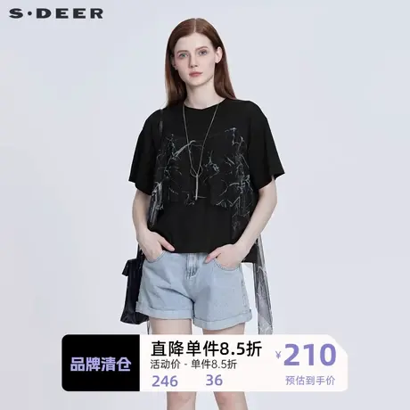 sdeer圣迪奥女装个性圆领印花不规则T恤S222Z0167图片