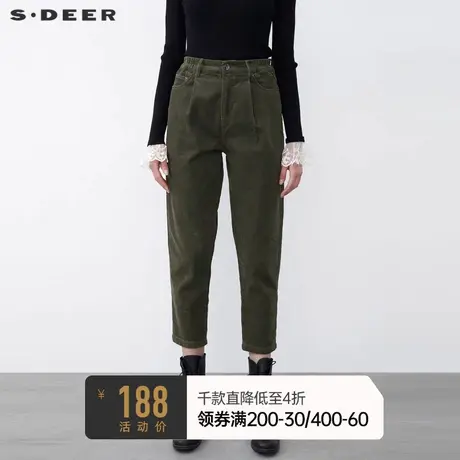 sdeer圣迪奥冬装复古休闲插袋灯芯绒宽松长裤女S21480810图片