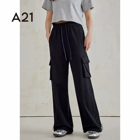 A21女装宽松长裤夏季工装裤垂感拖地设计感束脚裤女商品大图