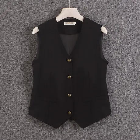 西装马甲女小背心春夏秋薄新款修身外搭坎肩超短款无袖外穿v领黑商品大图