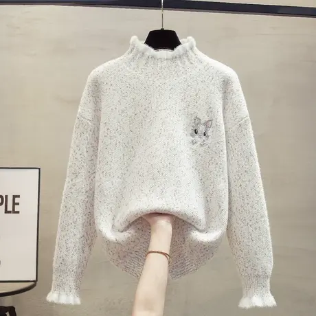 半高领水貂绒毛衣女加厚打底衫2025春秋新款宽松针织衫内搭上衣潮商品大图