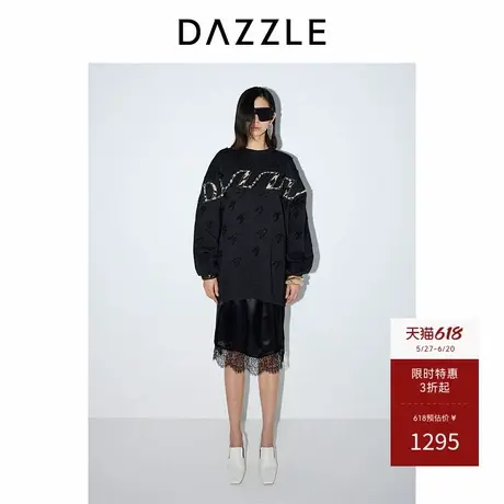 DAZZLE地素奥莱 卫衣春秋女装千鸟格刺绣上衣图片