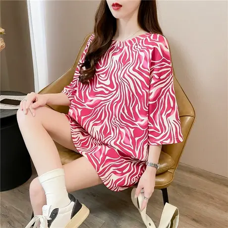 超火cec设计感短袖T恤女2024年新款纯棉中长款百搭字母印花上衣商品大图