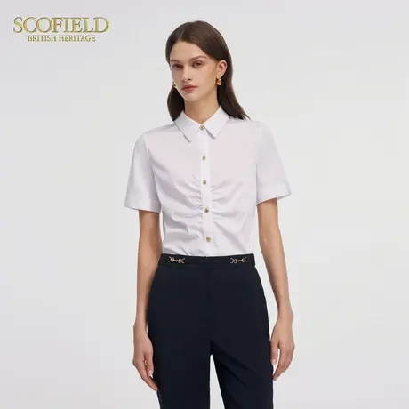 Scofield女装气质翻领白色衬衫优雅通勤短袖上衣夏季上衣图片