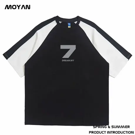 重磅美式潮牌宽松T恤胖子短袖男加肥加大五分袖大码男装夏季潮流商品大图