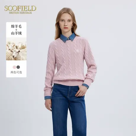 【绵羊毛+山羊绒】Scofield女装简约圆领绞花针织衫冬季图片