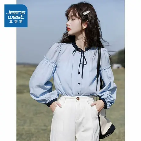 LE真维斯女装2025春季新款 小众设计感上衣时尚洋气女士长袖衬衫商品大图