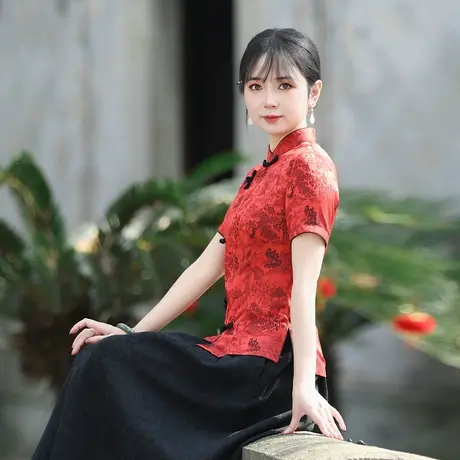 筠雅夏季新款唐装女中国风改良上衣收腰百搭质感新中式女装24R536图片