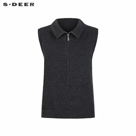 sdeer圣迪奥女装立领拉链拼接宽松针织马甲S244Z1602商品大图