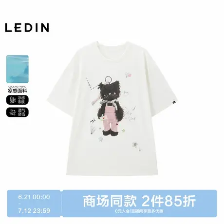【商场同款】乐町可爱猫咪短袖T恤夏季宽松休闲白色T恤C2CNF2737图片