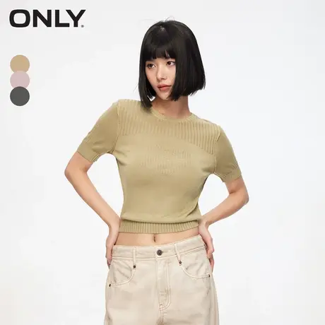ONLY奥莱夏季休闲百搭螺纹纯色圆领短袖针织衫女商品大图