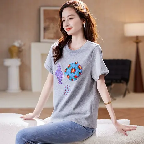 宝诗黎【新品价198元】圆领印花刺绣短袖T恤HY4246商品大图