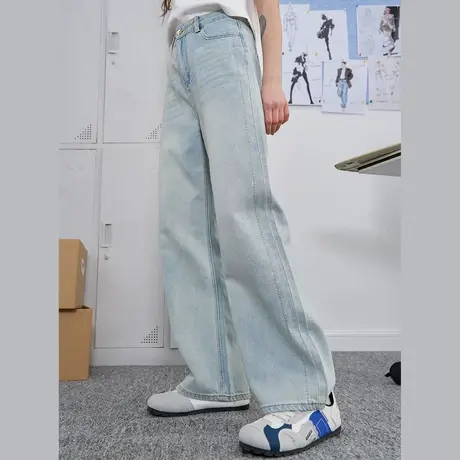 a02高腰烫钻工艺心机设计感直筒裤2025夏季宽松休闲女式牛仔裤商品大图