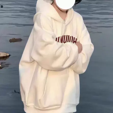 白色卫衣女连帽宽松春秋薄款oversize美式复古潮牌hiphop情侣外套图片