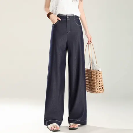 2515夏季薄款天丝凉感牛仔阔腿裤女显瘦宽松垂感拖地裤大码直筒裤商品大图