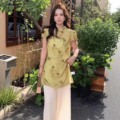 新中式国风印花短袖衬衫女2025夏季新款高级感宽松气质旗袍上衣潮商品大图