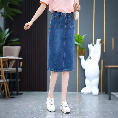 复古中长A字牛仔裙女夏季轻薄高腰显瘦半身裙休闲百搭舒适包臀裙商品大图