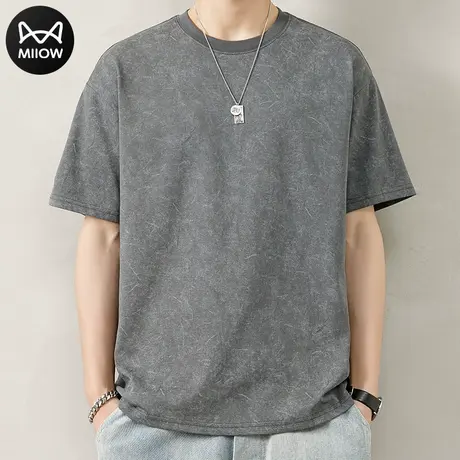 猫人男士T恤夏季潮流重磅休闲百搭男士高级感冰丝潮牌时尚短袖男图片