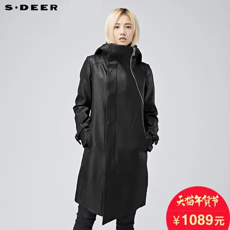 sdeer圣迪奥2018冬装斑驳裂纹极客酷感斜襟大衣外套女S16481881图片