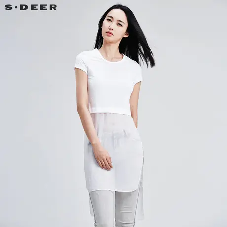 sdeer圣迪奥女装简约纯色上下拼接短袖T恤S16280106图片