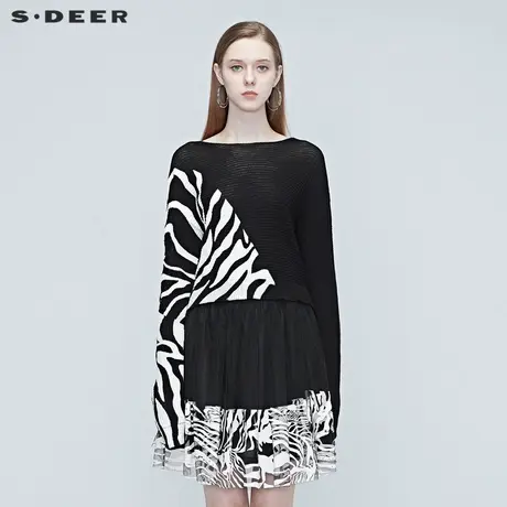 【直播间秒杀专属】sdeer圣迪奥时尚水墨拼接针织S20383504图片