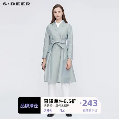 sdeer圣迪奥休闲平驳领暗褶拼接收腰长款大衣S21181810图片