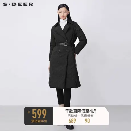 sdeer圣迪奥冬装翻领双排扣肌理收腰长款羽绒服S21482458图片