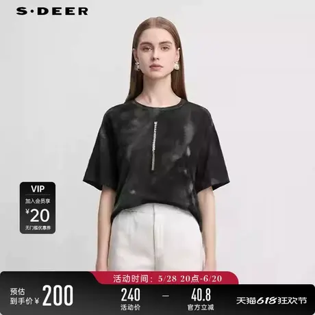 【商场同款】sdeer圣迪奥个性圆领字母印花宽松短袖T恤S24280106图片