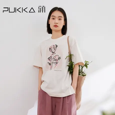 蒲PUKKA 棉手绘印花短袖T恤夏季新品宽松针织上衣图片